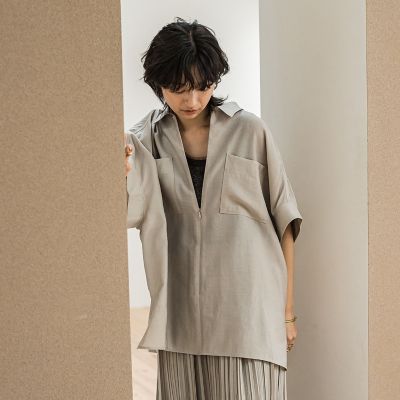ラフィーネクロスハーフジップブラウス≪手洗い可能　／　セットアップ対応≫