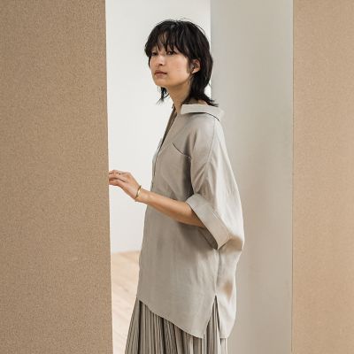 ラフィーネクロスハーフジップブラウス≪手洗い可能　／　セットアップ対応≫