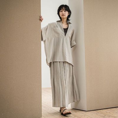 ラフィーネクロスハーフジップブラウス≪手洗い可能　／　セットアップ対応≫