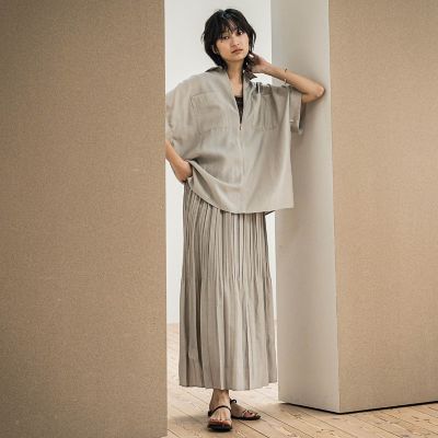 ラフィーネクロスハーフジップブラウス≪手洗い可能　／　セットアップ対応≫