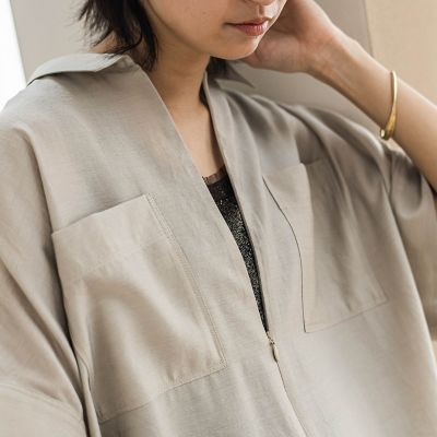 ラフィーネクロスハーフジップブラウス≪手洗い可能　／　セットアップ対応≫
