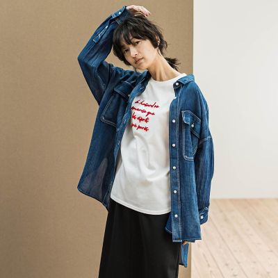 シアーデニムオーバーシャツ≪洗濯機で洗える≫