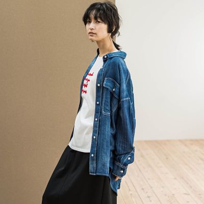 シアーデニムオーバーシャツ≪洗濯機で洗える≫