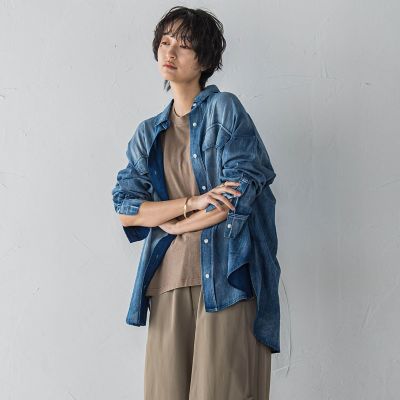 シアーデニムオーバーシャツ≪洗濯機で洗える≫