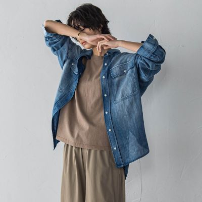シアーデニムオーバーシャツ≪洗濯機で洗える≫