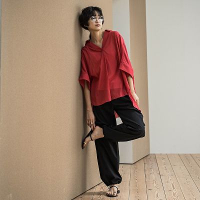 シアー楊柳バックタックスキッパーブラウス≪手洗い可能
