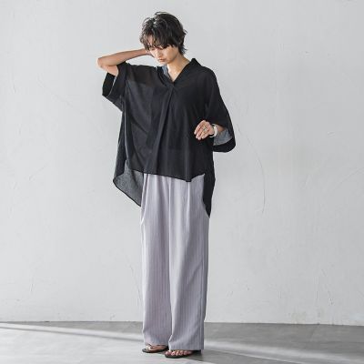 シアー楊柳バックタックスキッパーブラウス≪手洗い可能