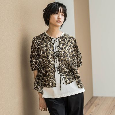 ＜MAYSON GREY（Women）＞レオパード柄フロントリボンブラウス≪洗濯機で洗える≫