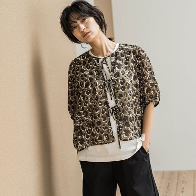 レオパード柄フロントリボンブラウス≪洗濯機で洗える≫