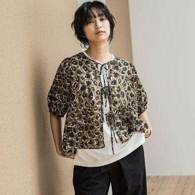 レオパード柄フロントリボンブラウス≪洗濯機で洗える≫