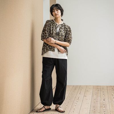 レオパード柄フロントリボンブラウス≪洗濯機で洗える≫