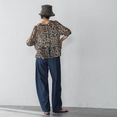 レオパード柄フロントリボンブラウス≪洗濯機で洗える≫