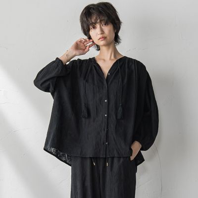 ペイズリー柄総刺繍綿ボイルギャザーブラウス≪手洗い可能