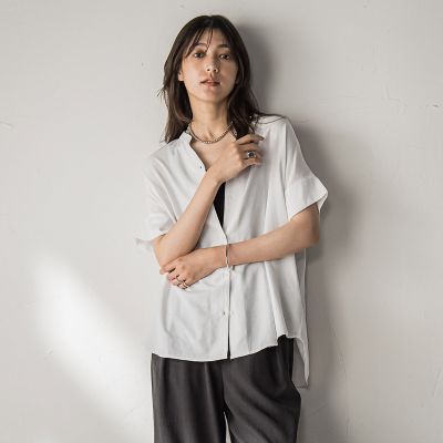 【ＷＥＢ限定】バンドカラーリネンライクシャツ≪洗濯機で洗える≫