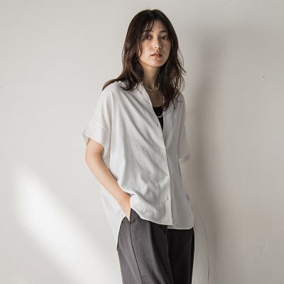 【ＷＥＢ限定】バンドカラーリネンライクシャツ≪洗濯機で洗える≫