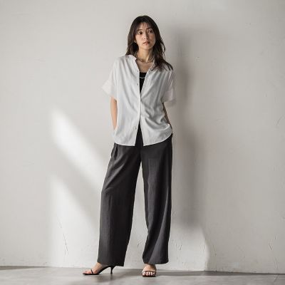 【ＷＥＢ限定】バンドカラーリネンライクシャツ≪洗濯機で洗える≫