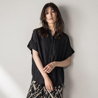 【ＷＥＢ限定】バンドカラーリネンライクシャツ≪洗濯機で洗える≫
