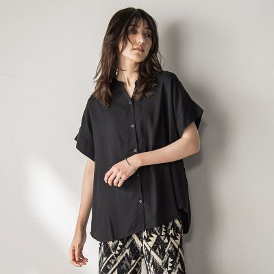 【ＷＥＢ限定】バンドカラーリネンライクシャツ≪洗濯機で洗える≫
