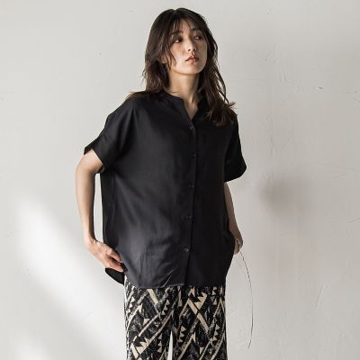 【ＷＥＢ限定】バンドカラーリネンライクシャツ≪洗濯機で洗える≫