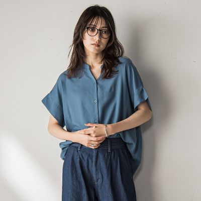 ＜MAYSON GREY（Women）＞【ＷＥＢ限定】バンドカラーリネンライクシャツ≪洗濯機で洗える≫