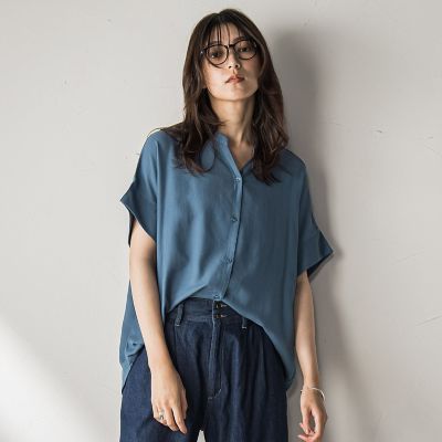 【ＷＥＢ限定】バンドカラーリネンライクシャツ≪洗濯機で洗える≫