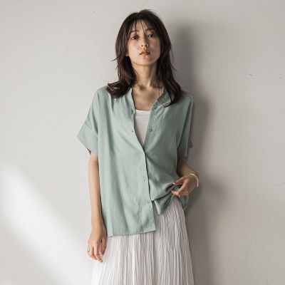 【ＷＥＢ限定】バンドカラーリネンライクシャツ≪洗濯機で洗える≫