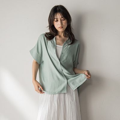 【ＷＥＢ限定】バンドカラーリネンライクシャツ≪洗濯機で洗える≫
