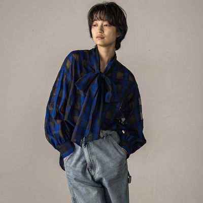 【新品】手洗可 ボウタイブラウス チェック イエロー MACPHEE¥20900 新品】手洗可 ボウタイブラウス チェック イエロー MACPHEE