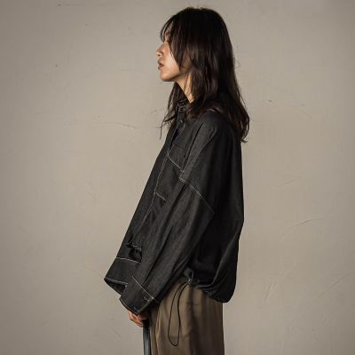 WEB限定】ドロストクロップドデニムシャツ≪洗濯機で洗える