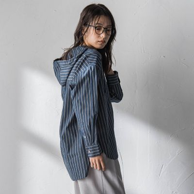 ストライプフーディオーバーシャツ≪手洗い可能≫ | MAYSON GREY