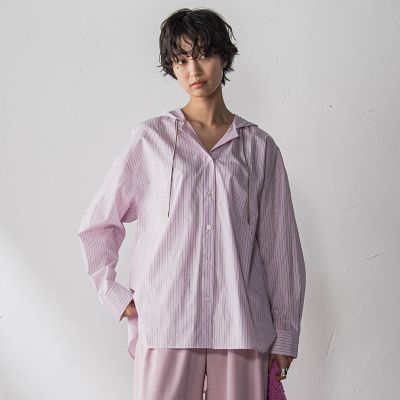 ストライプフーディオーバーシャツ≪手洗い可能≫ | MAYSON GREY