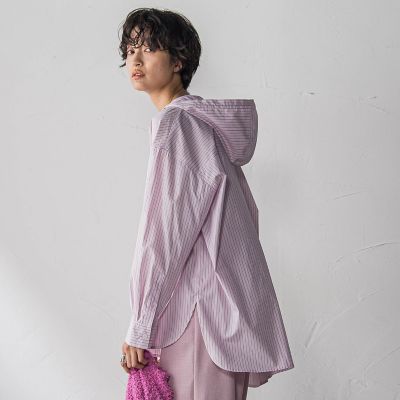 ストライプフーディオーバーシャツ≪手洗い可能≫ | MAYSON GREY