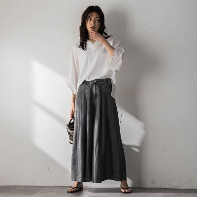 シャンブレーワイドスリーブVネックブラウス | MAYSON GREY（Women