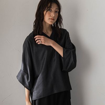 【美品】ENFOLD 長袖 Vネック ワイドスリーブプルオーバーブラウス 36 シャンブレーワイドスリーブVネックブラウス | MAYSON GREY（Women