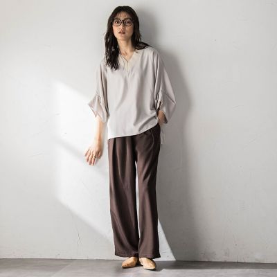 MAYSON GREYシャンブレー×シアーVネックブラウス　人気完売商品 シャンブレー×シアーVネックブラウス≪セットアップ対応／手洗い可能