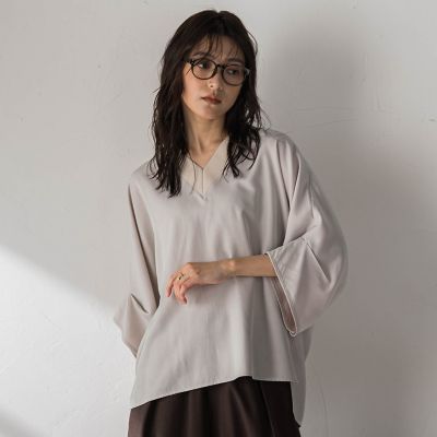 シャンブレーワイドスリーブVネックブラウス | MAYSON GREY（Women