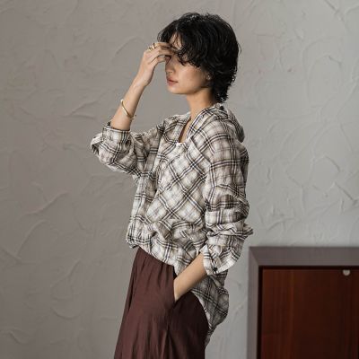 HERMES チェック柄　カシュクール長袖カットソーサイズ34 シュリンクチェック2WAYカシュクールシャツ | MAYSON GREY (Women