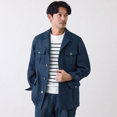E8638◾️イザイア ナポリ　シルクリネンウール段返り３釦ジャケット本切羽 リネンサファリジャケット | S.ESSENTIALS (Men) /エス エッセンシャル