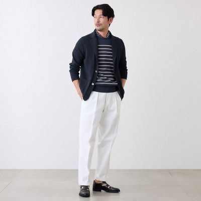 ◆美品◆アンパスィ 裏地付ニットジャケット ネイビー/ホワイト メンズMサイズ 和紙ニットジャケット | S.ESSENTIALS (Men) /エス エッセンシャルズ