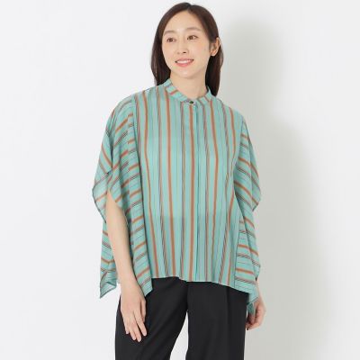 極美品】ヌキテパ ストライプバンドカラーブラウス グリーン 完売品 