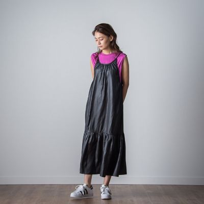 【ｓｏｃｏｌｌａ】レザー風ティアードキャミワンピース≪洗濯機で洗える≫