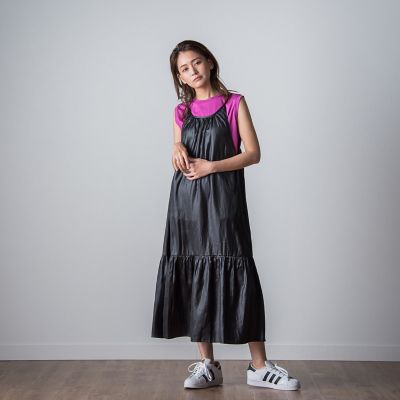 【ｓｏｃｏｌｌａ】レザー風ティアードキャミワンピース≪洗濯機で洗える≫