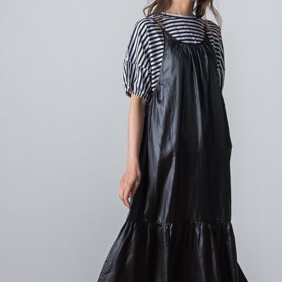 【ｓｏｃｏｌｌａ】レザー風ティアードキャミワンピース≪洗濯機で洗える≫
