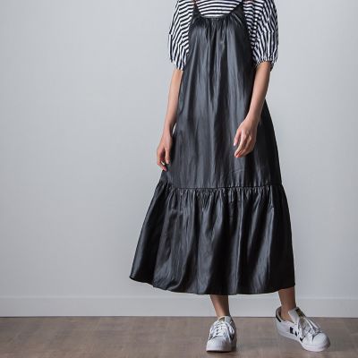 【ｓｏｃｏｌｌａ】レザー風ティアードキャミワンピース≪洗濯機で洗える≫