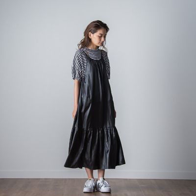 【ｓｏｃｏｌｌａ】レザー風ティアードキャミワンピース≪洗濯機で洗える≫