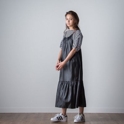 【ｓｏｃｏｌｌａ】レザー風ティアードキャミワンピース≪洗濯機で洗える≫