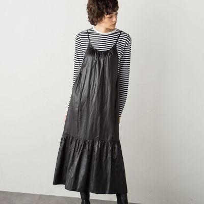 【ｓｏｃｏｌｌａ】レザー風ティアードキャミワンピース≪洗濯機で洗える≫