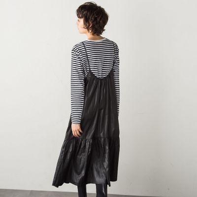 【ｓｏｃｏｌｌａ】レザー風ティアードキャミワンピース≪洗濯機で洗える≫