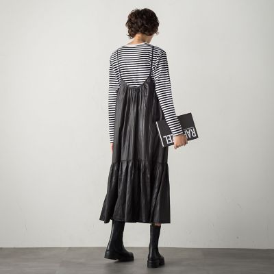 【ｓｏｃｏｌｌａ】レザー風ティアードキャミワンピース≪洗濯機で洗える≫