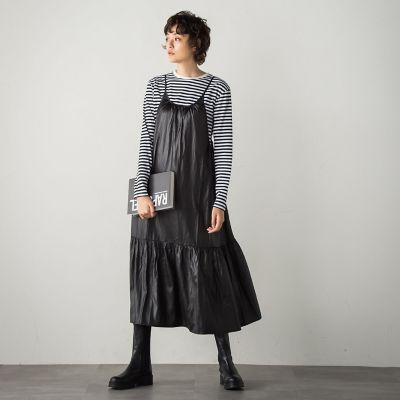 【ｓｏｃｏｌｌａ】レザー風ティアードキャミワンピース≪洗濯機で洗える≫